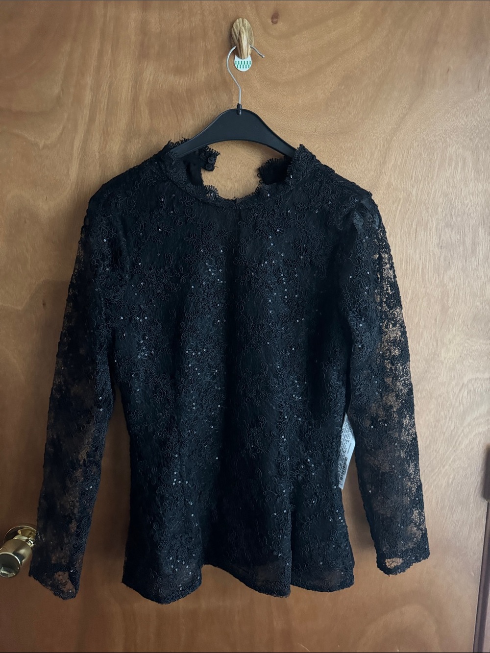 Zara Black Lace Long Sleeve Sequin Blouse